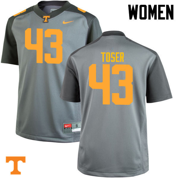Women #43 Laszlo Toser Tennessee Volunteers College Football Jerseys-Gray